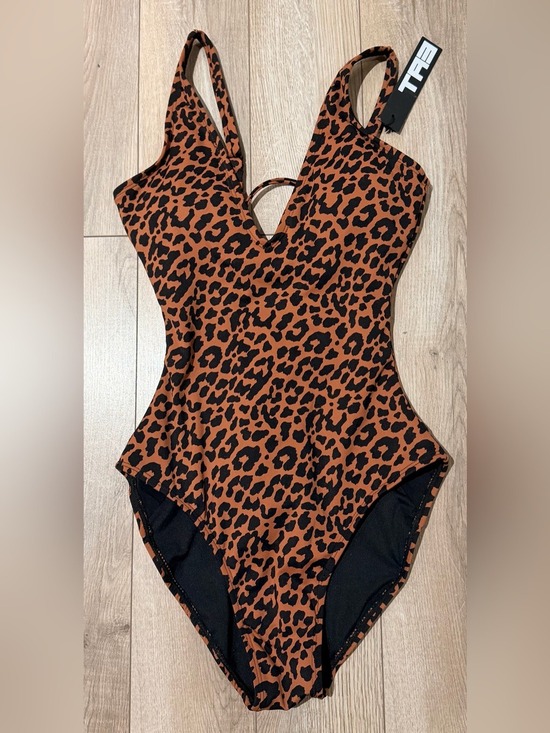 TA3 Other - TA3 Black Brown Leopard Plungey One Piece Swimsuit Large NWT